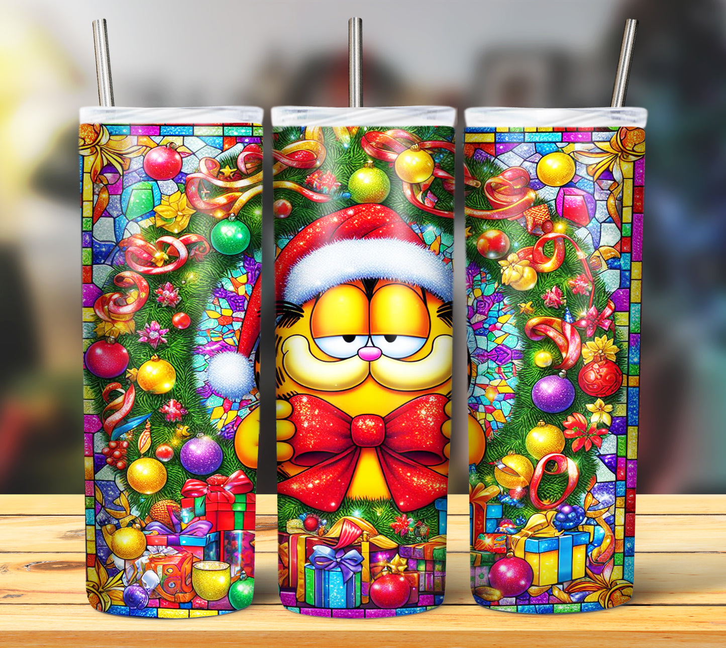 60+ Stain Glass Cartoon Christmas Sublimation Tumbler Images Bundle 20 oz