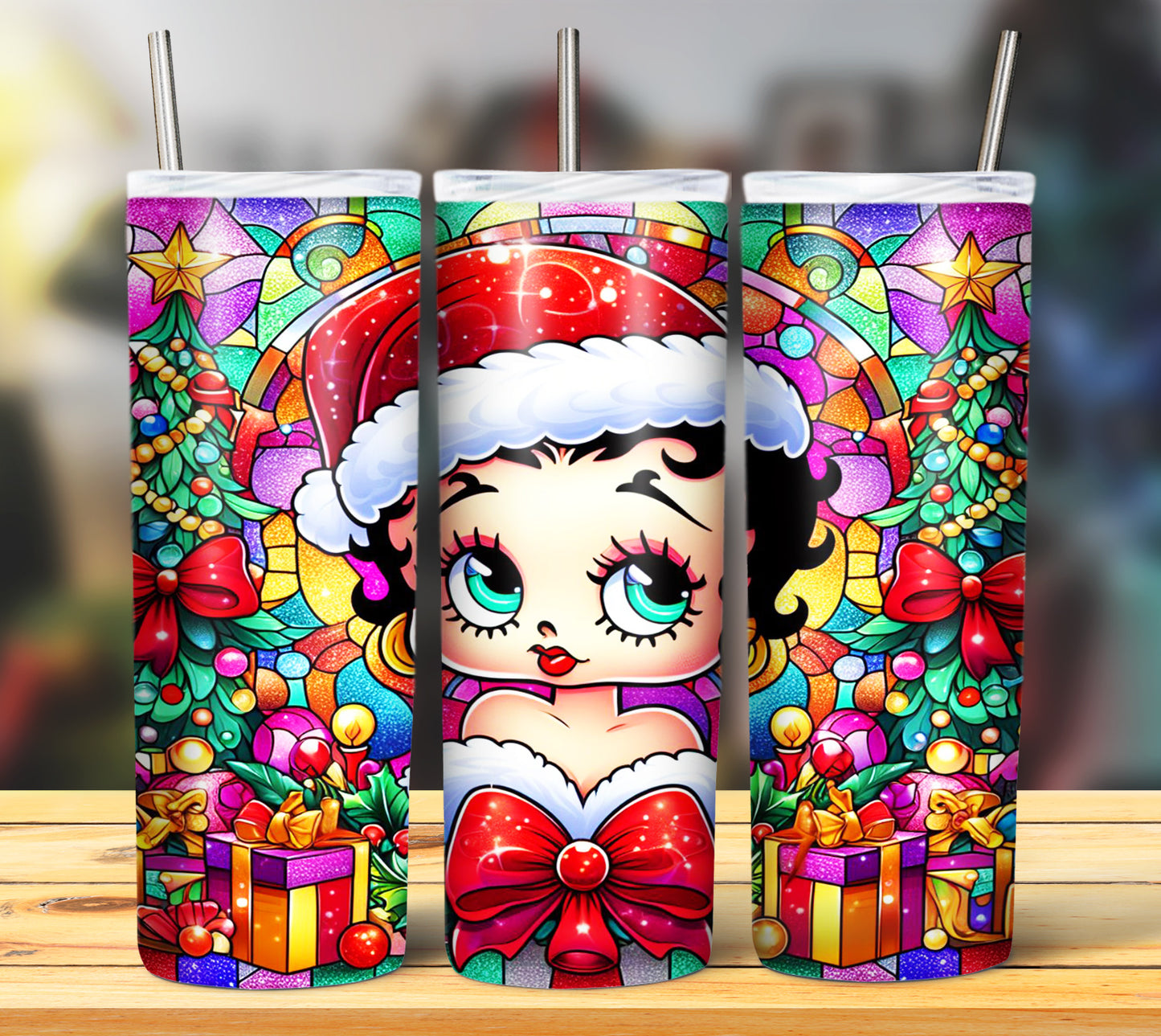 60+ Stain Glass Cartoon Christmas Sublimation Tumbler Images Bundle 20 oz