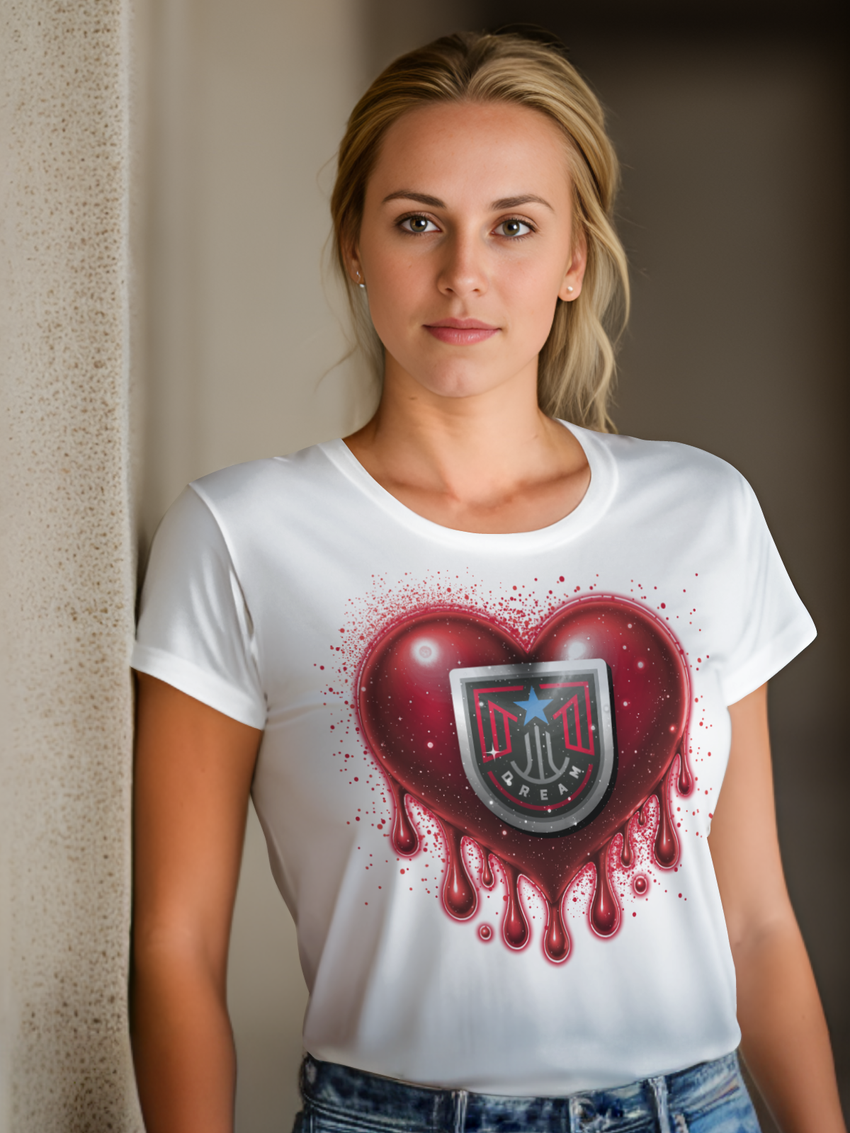 Women's Drip Heart Basketball Sublimation/DTF T-shirt Images