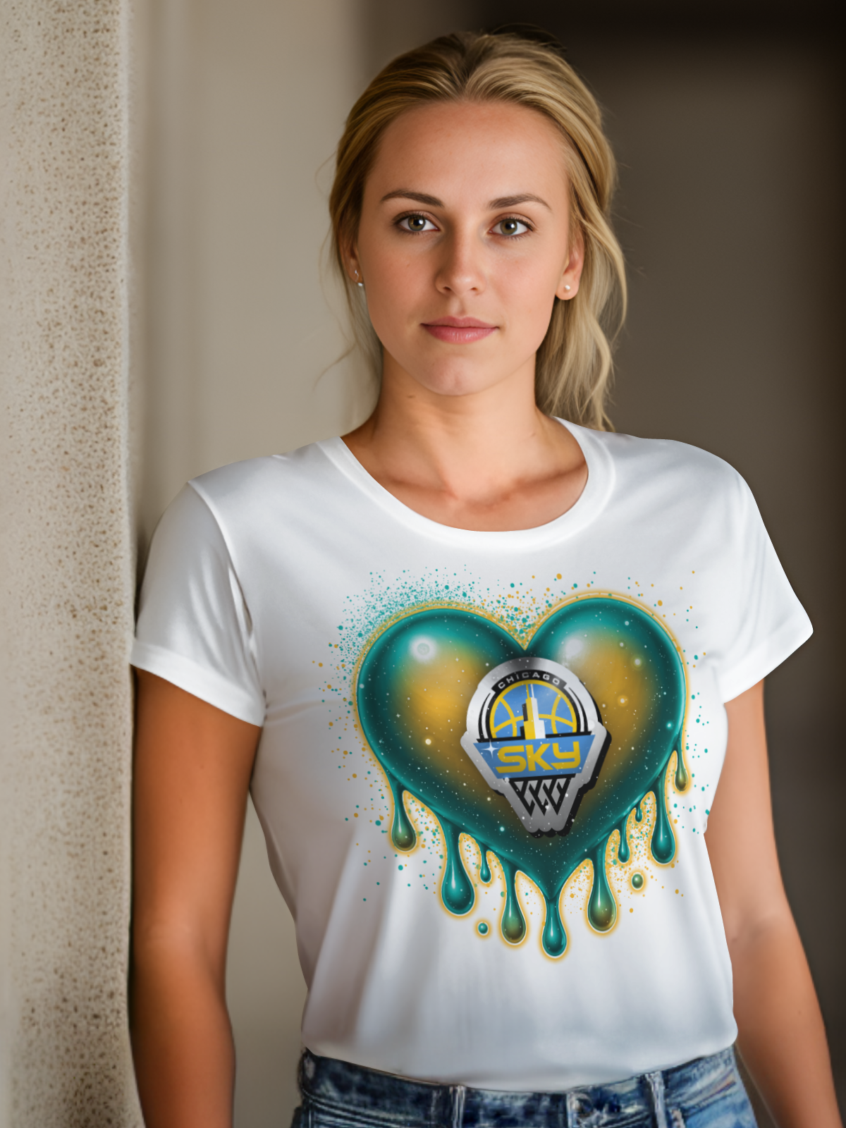 Women's Drip Heart Basketball Sublimation/DTF T-shirt Images