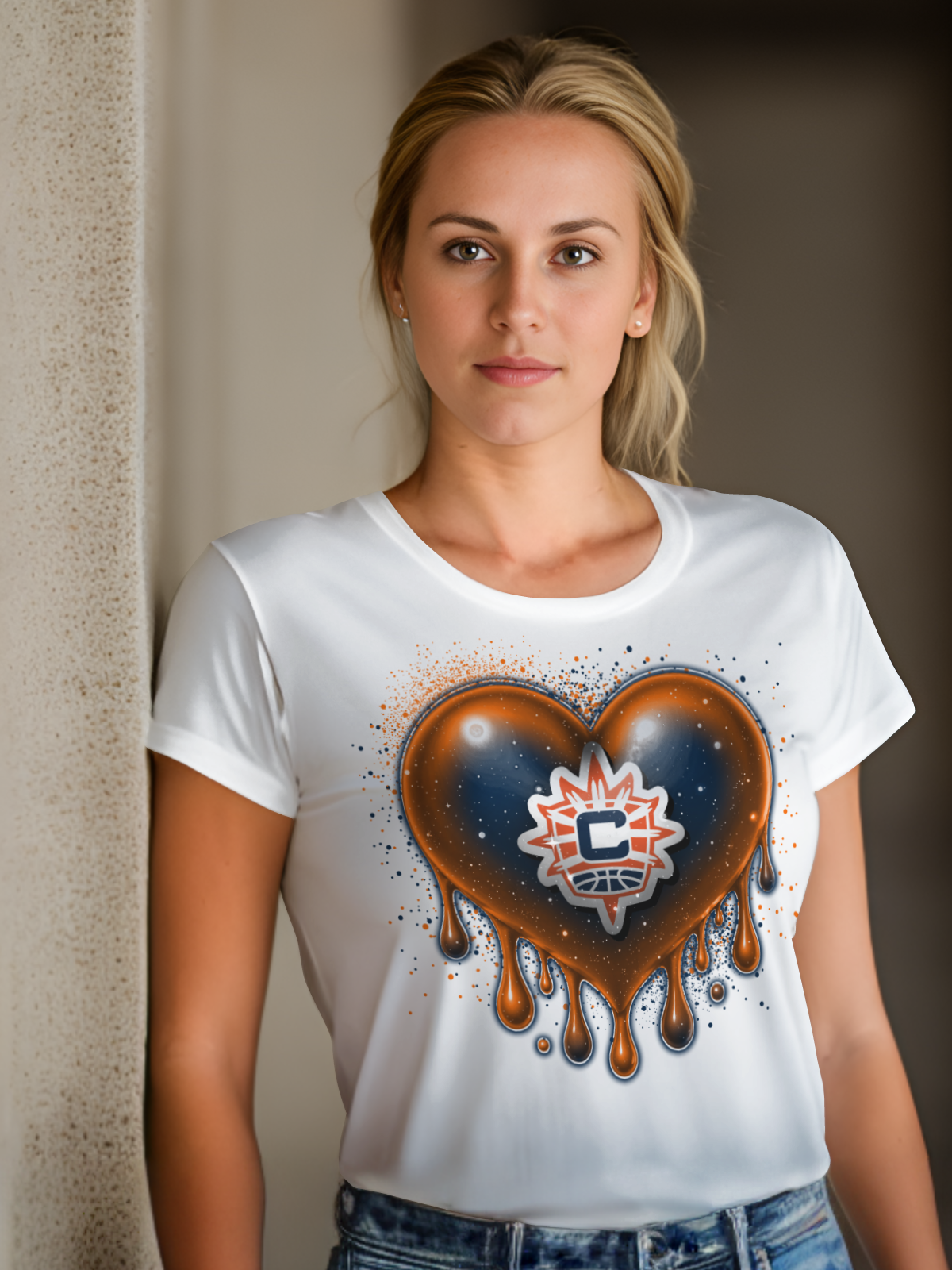 Women's Drip Heart Basketball Sublimation/DTF T-shirt Images