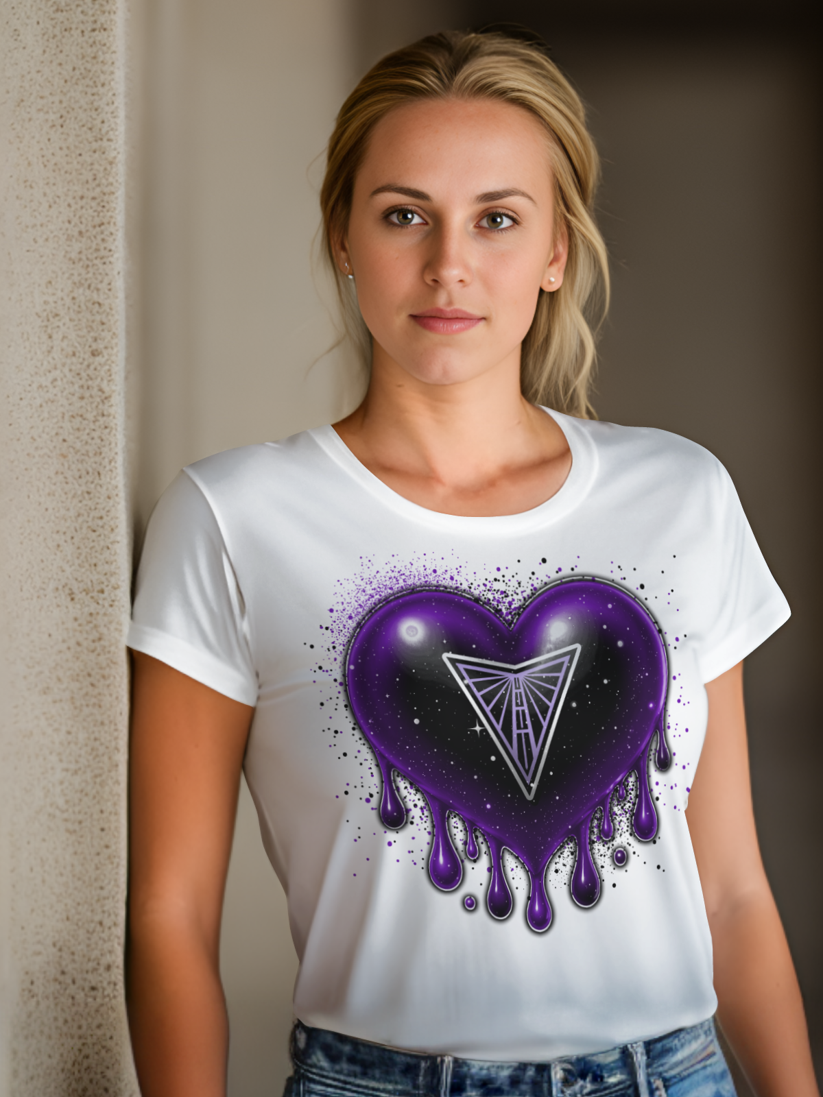 Women's Drip Heart Basketball Sublimation/DTF T-shirt Images