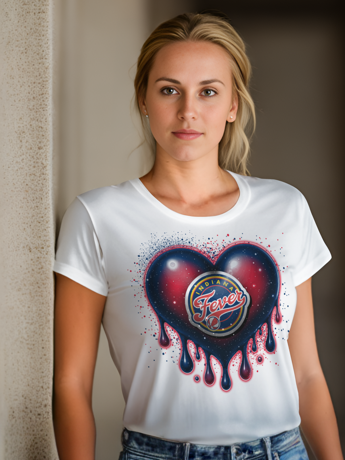 Women's Drip Heart Basketball Sublimation/DTF T-shirt Images