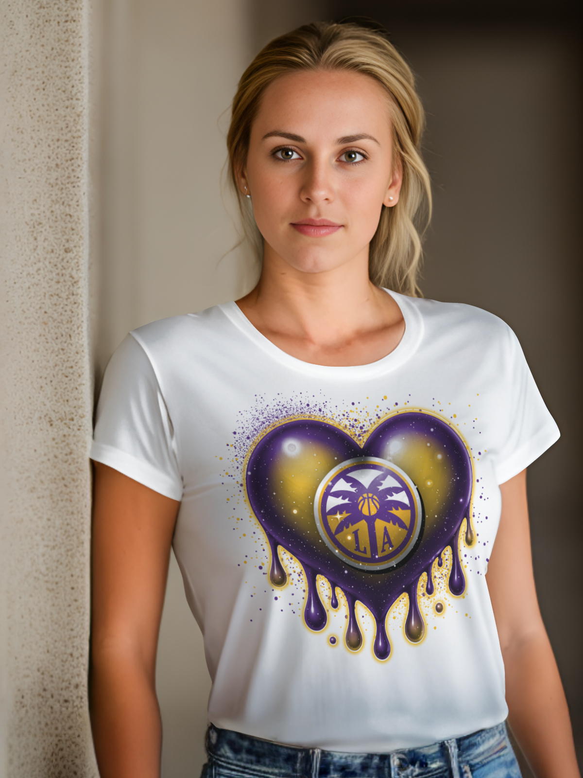 Women's Drip Heart Basketball Sublimation/DTF T-shirt Images