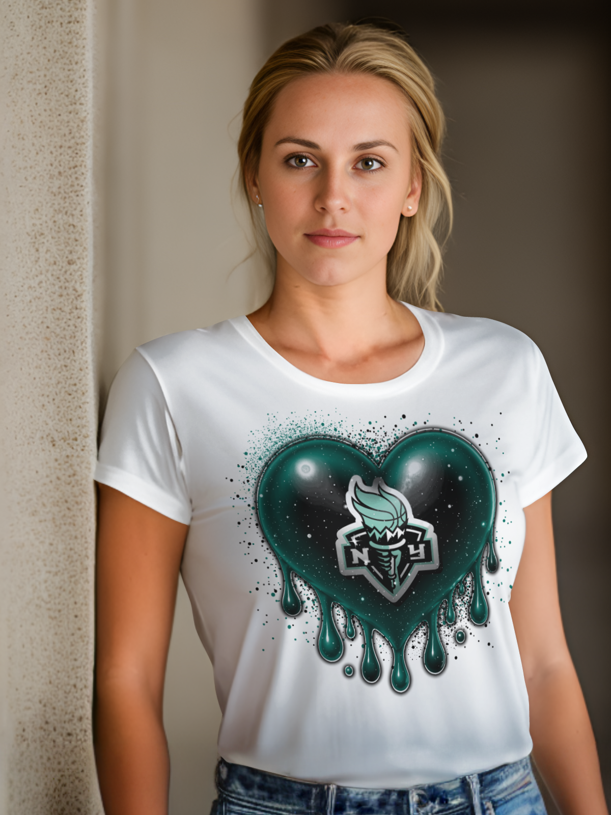 Women's Drip Heart Basketball Sublimation/DTF T-shirt Images