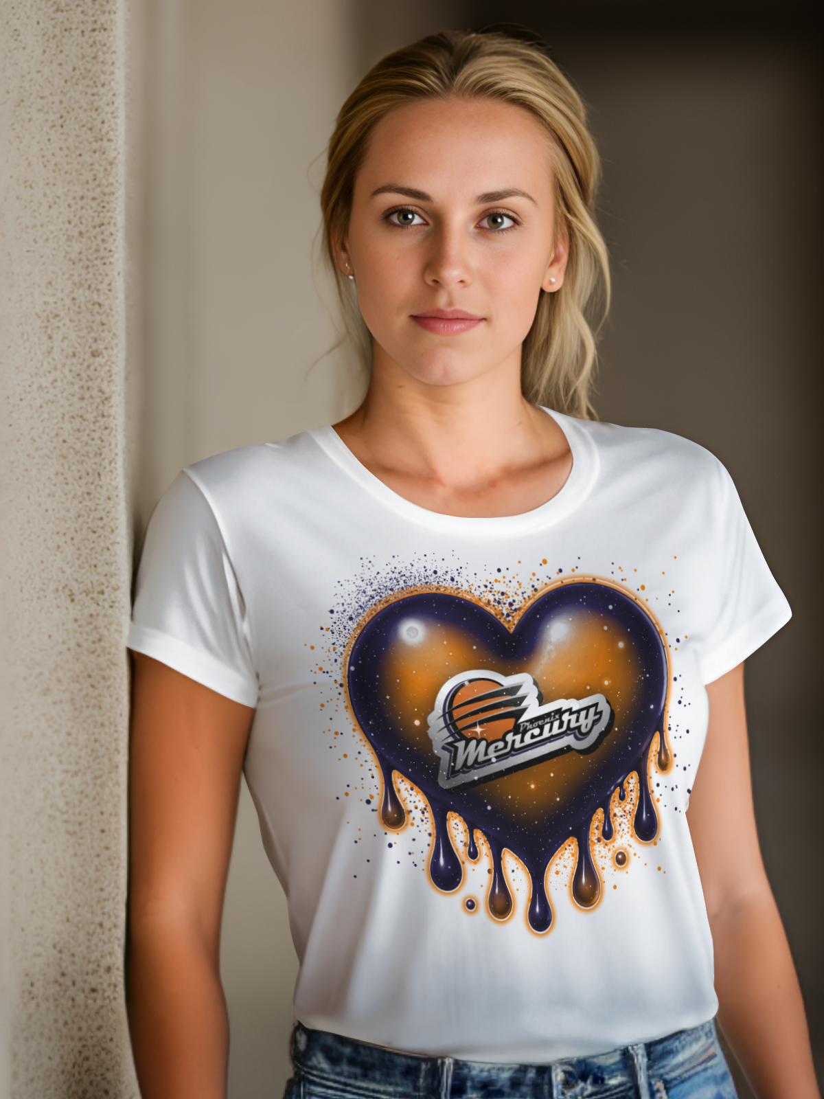 Women's Drip Heart Basketball Sublimation/DTF T-shirt Images