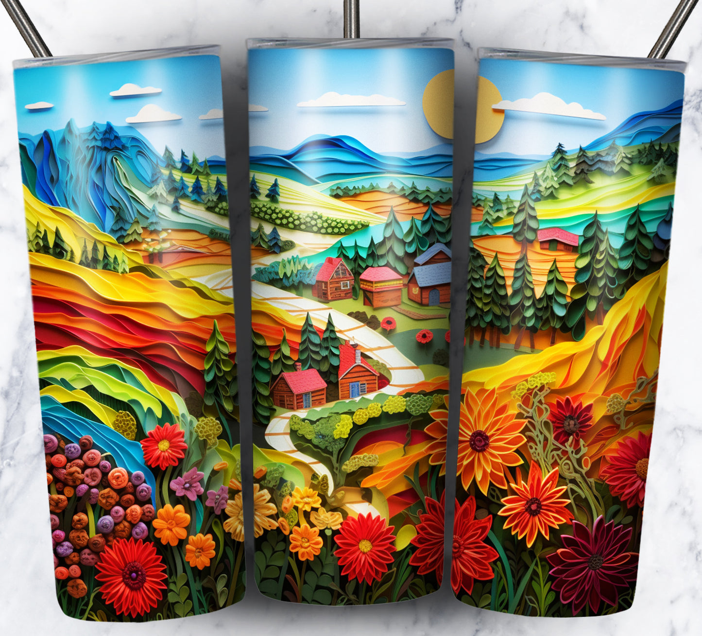 Paper Art Scenery Sublimation 20oz Tumbler Images Bundle