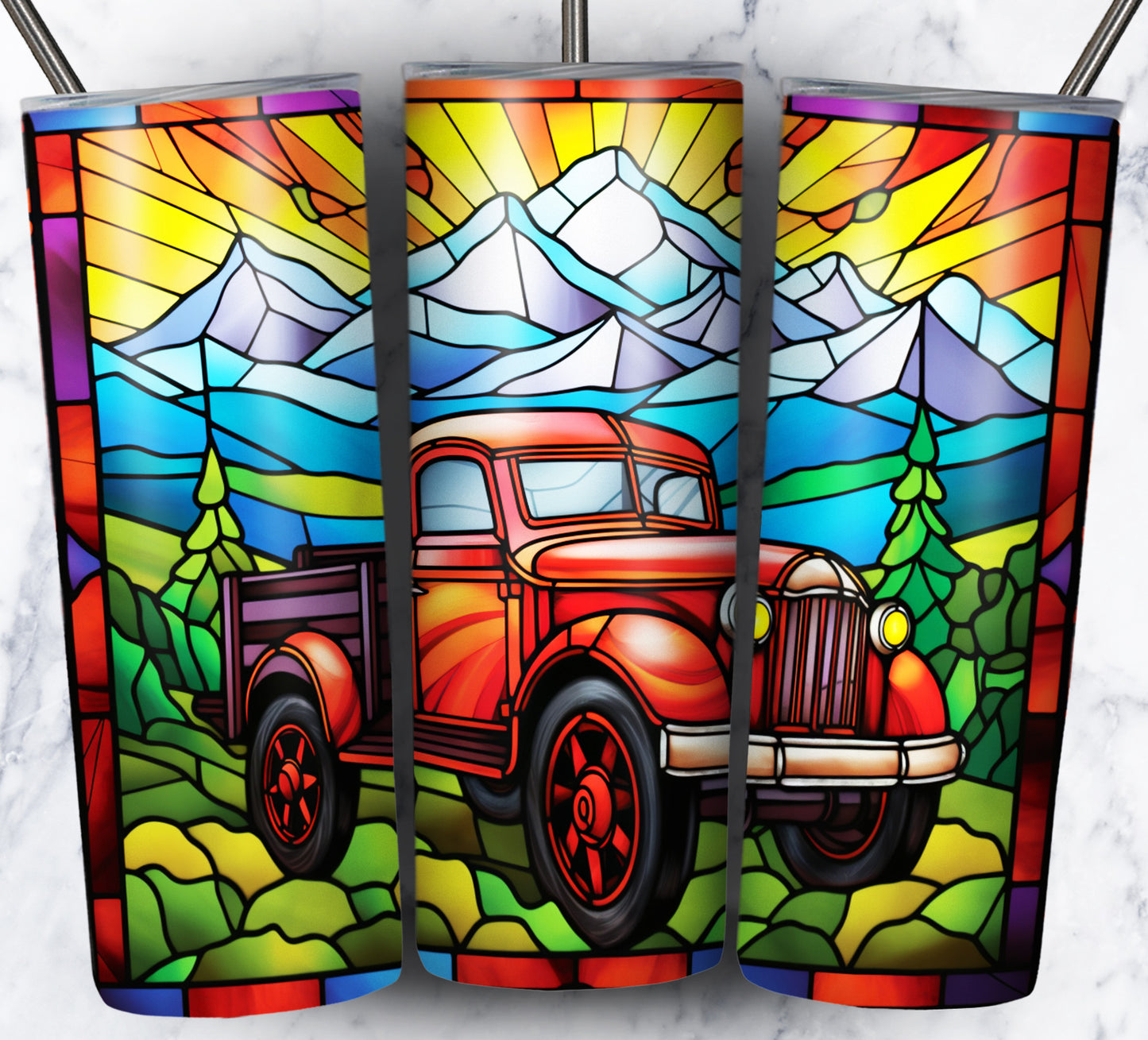 40+ Stain Glass Work Vehicles Sublimation 20oz Images Bundle