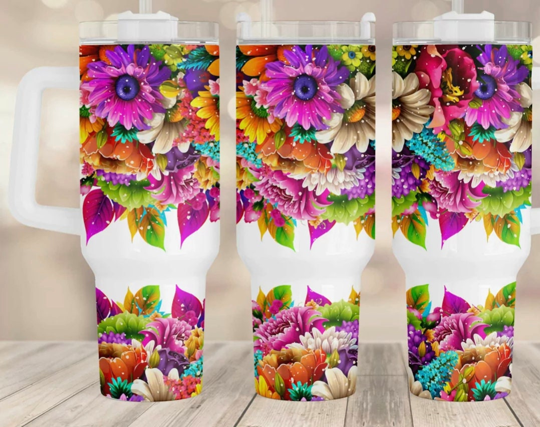 Floral Glass Tumbler 40oz Sublimation Tumbler Image