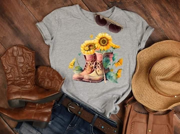 Cowboy Boots & Sunflower T-shirt DTF/Sublimation Image