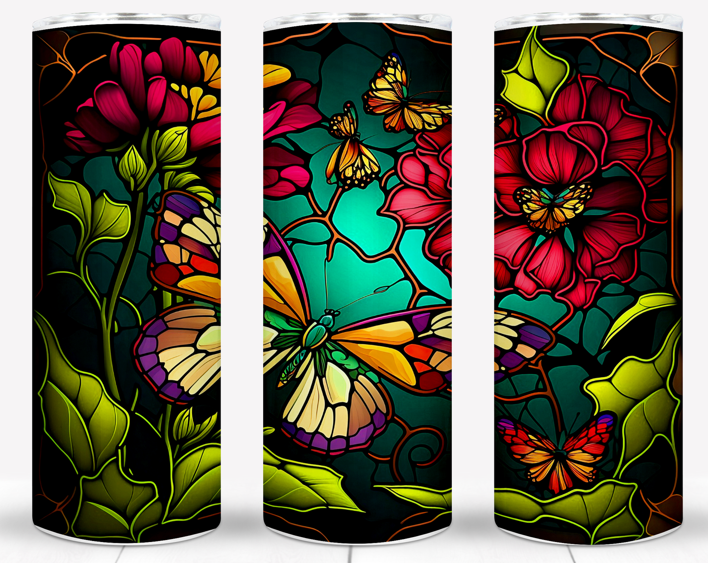 Stained Glass Butterflies Sublimation 20oz Images Bundle