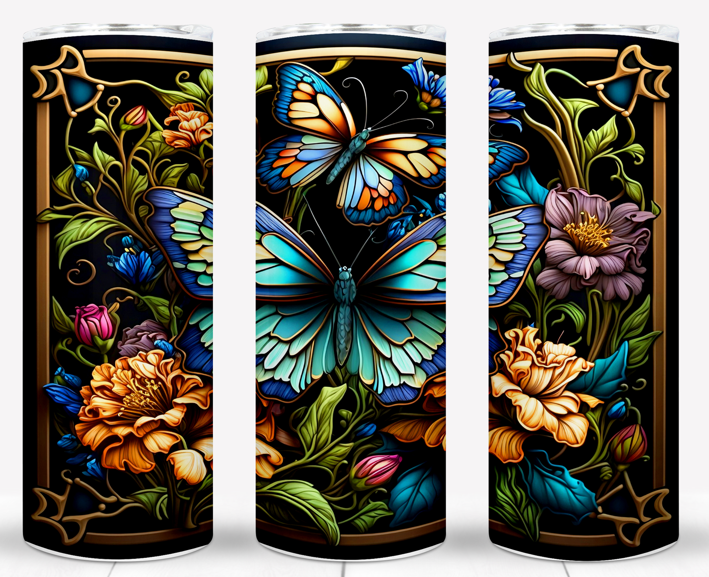 Stained Glass Butterflies Sublimation 20oz Images Bundle