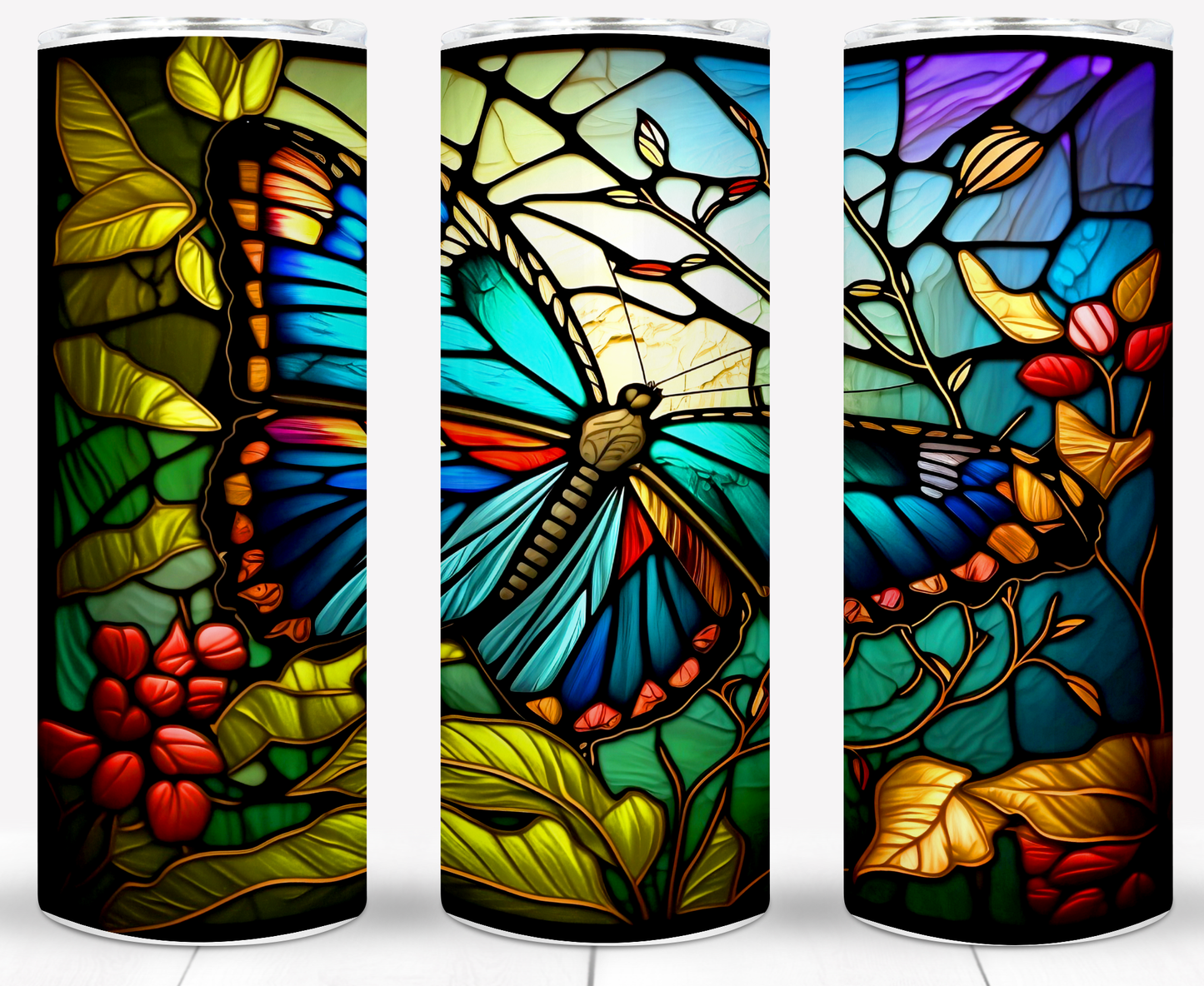 Stained Glass Butterflies Sublimation 20oz Images Bundle