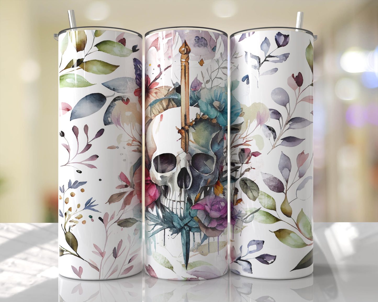 Skull & Floral 20oz Sublimation Tumbler Image