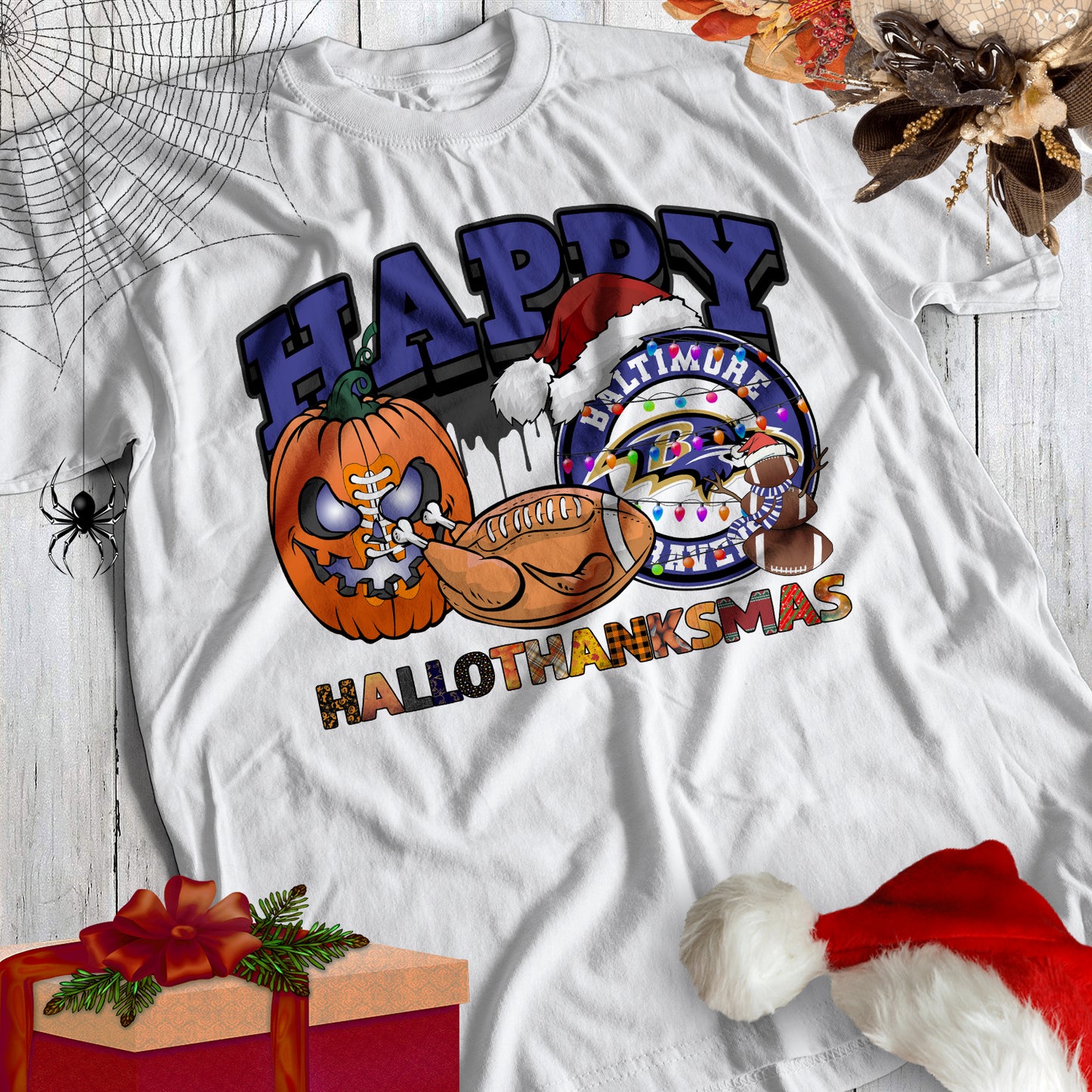 HalloThankMas Football Sublimation/DTF T-Shirt Images