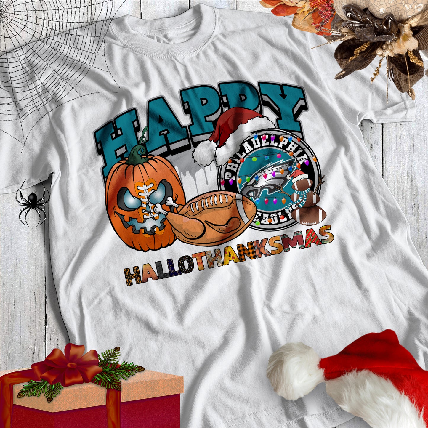 HalloThankMas Football Sublimation/DTF T-Shirt Images