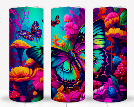 Neon Butterflies Sublimation 20oz Tumbler Image