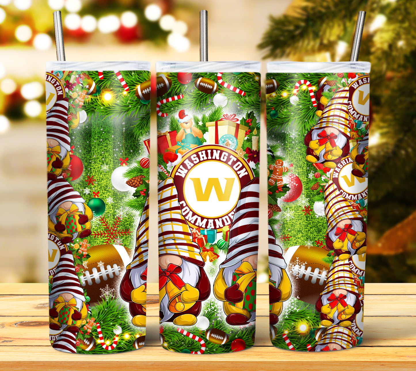 Christmas Football Gnomes 20oz Sublimation Tumbler Image