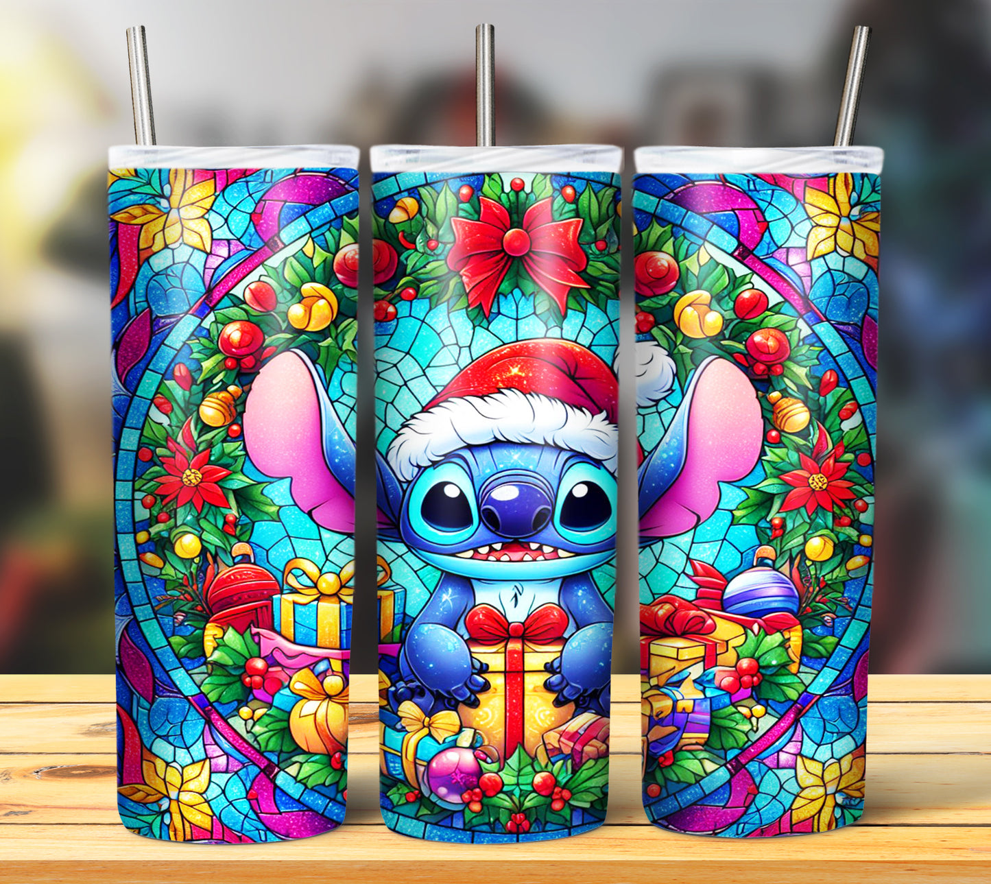 60+ Stain Glass Cartoon Christmas Sublimation Tumbler Images Bundle 20 oz