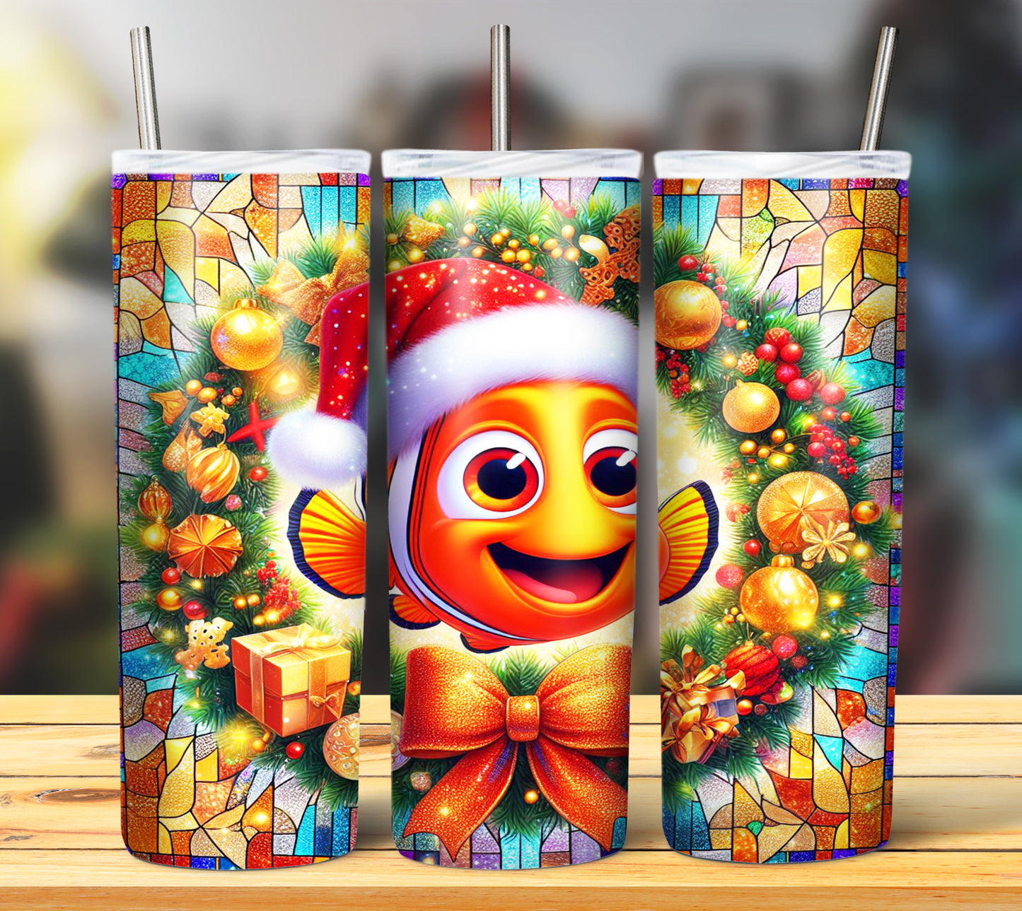 60+ Stain Glass Cartoon Christmas Sublimation Tumbler Images Bundle 20 oz