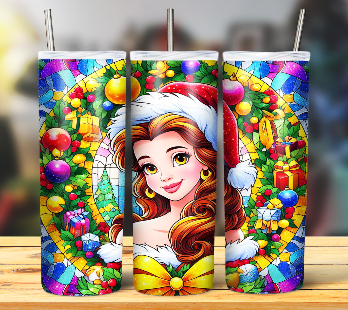 60+ Stain Glass Cartoon Christmas Sublimation Tumbler Images Bundle 20 oz