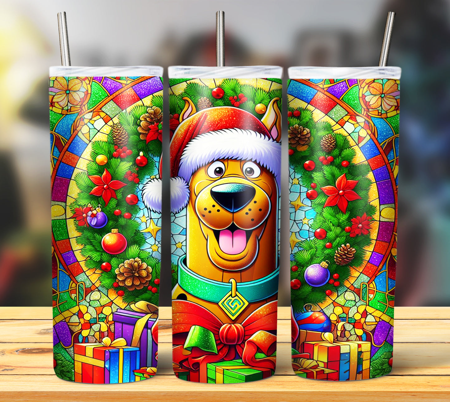 60+ Stain Glass Cartoon Christmas Sublimation Tumbler Images Bundle 20 oz