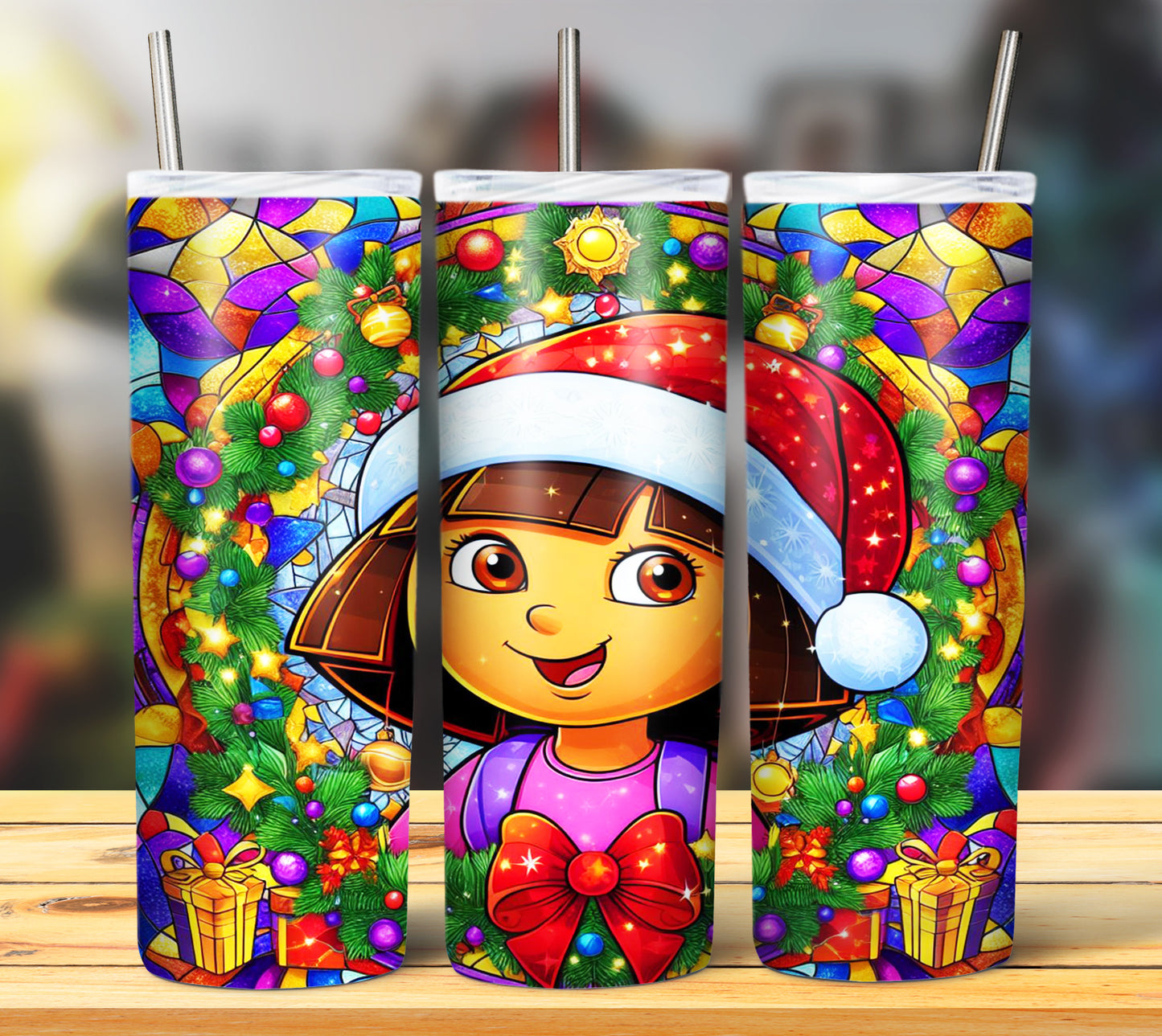 60+ Stain Glass Cartoon Christmas Sublimation Tumbler Images Bundle 20 oz