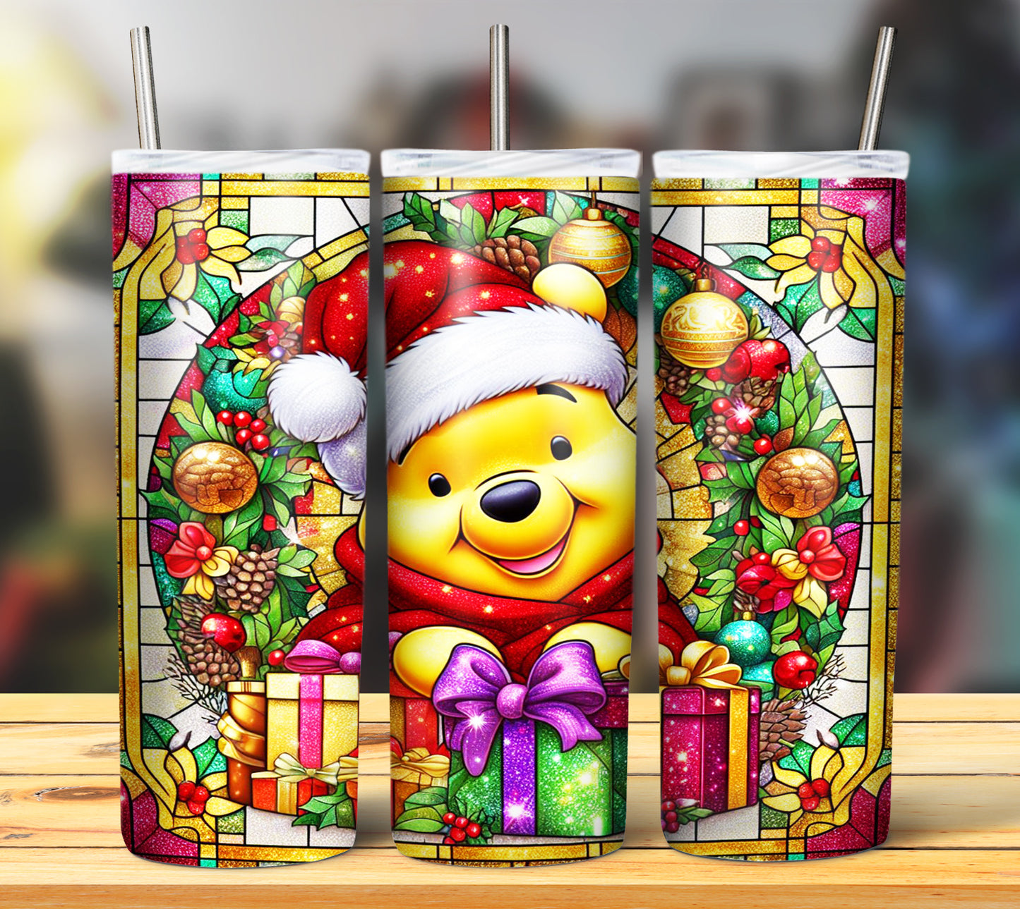 60+ Stain Glass Cartoon Christmas Sublimation Tumbler Images Bundle 20 oz