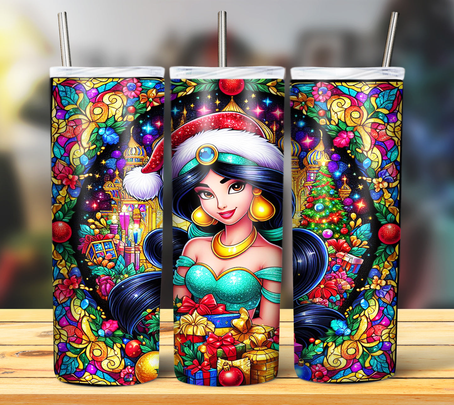 60+ Stain Glass Cartoon Christmas Sublimation Tumbler Images Bundle 20 oz