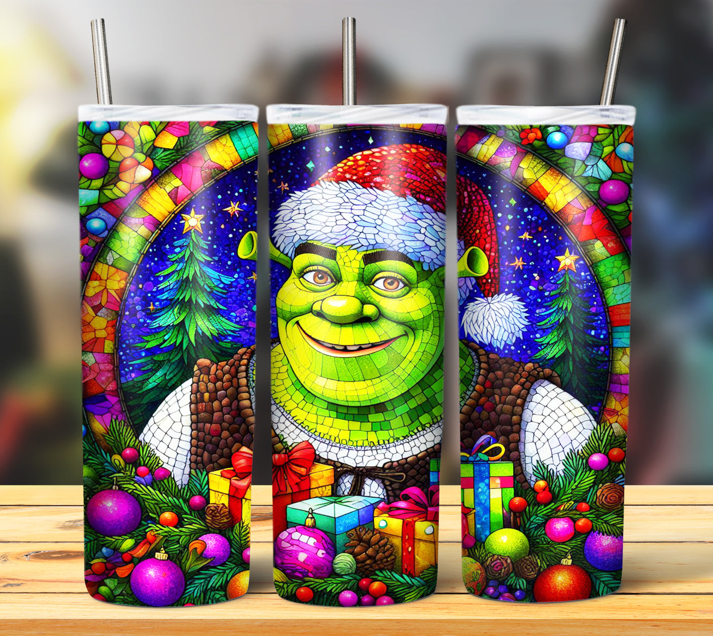 60+ Stain Glass Cartoon Christmas Sublimation Tumbler Images Bundle 20 oz