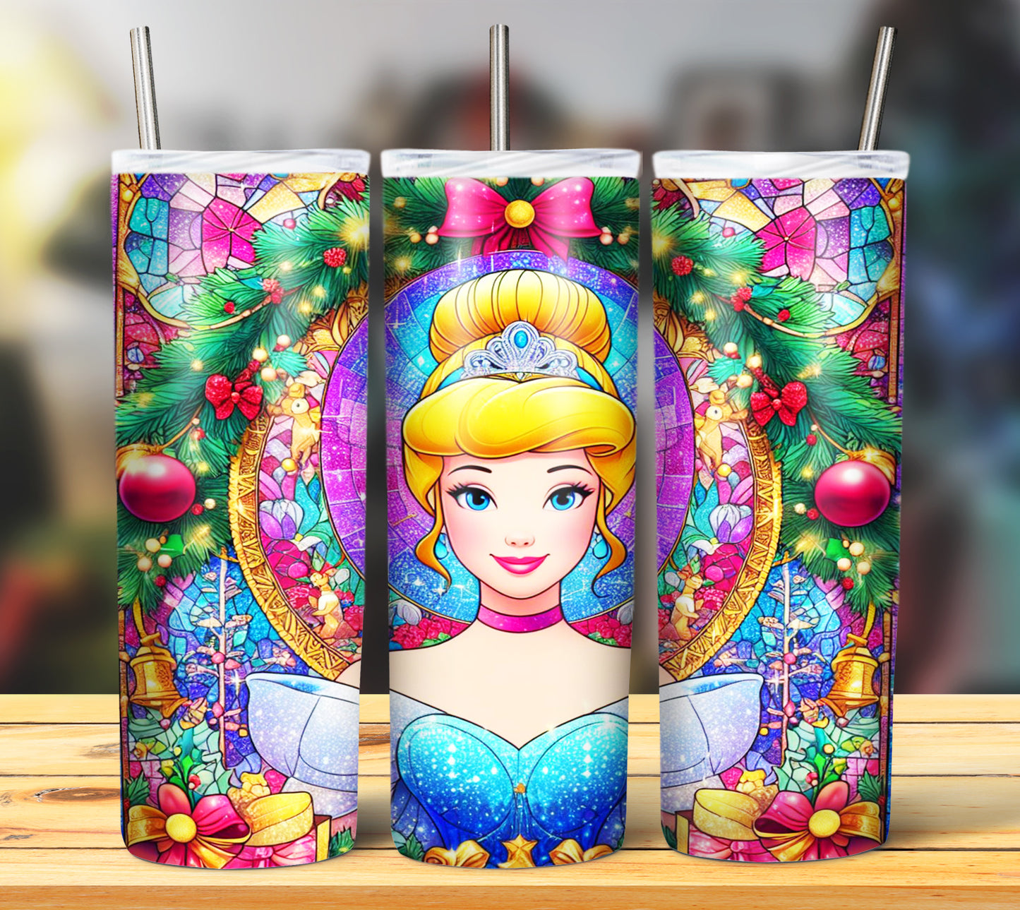 60+ Stain Glass Cartoon Christmas Sublimation Tumbler Images Bundle 20 oz