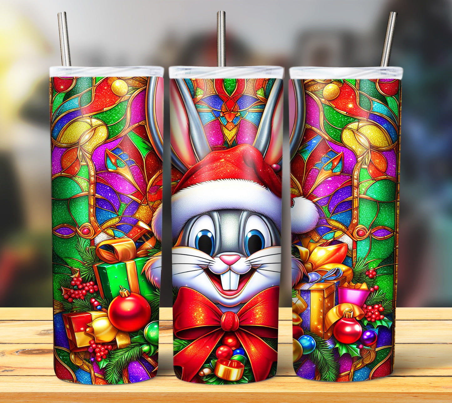 60+ Stain Glass Cartoon Christmas Sublimation Tumbler Images Bundle 20 oz