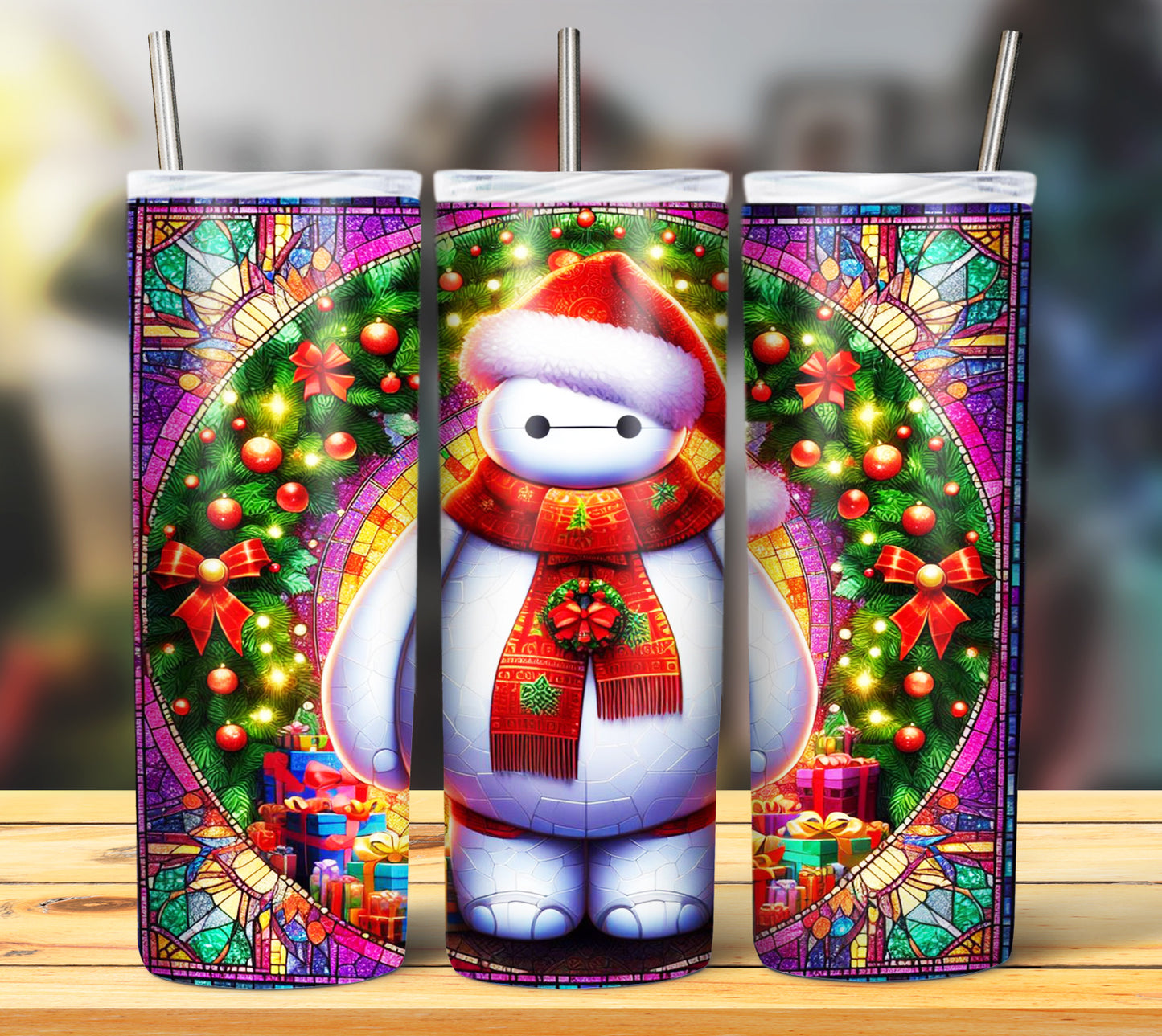 60+ Stain Glass Cartoon Christmas Sublimation Tumbler Images Bundle 20 oz