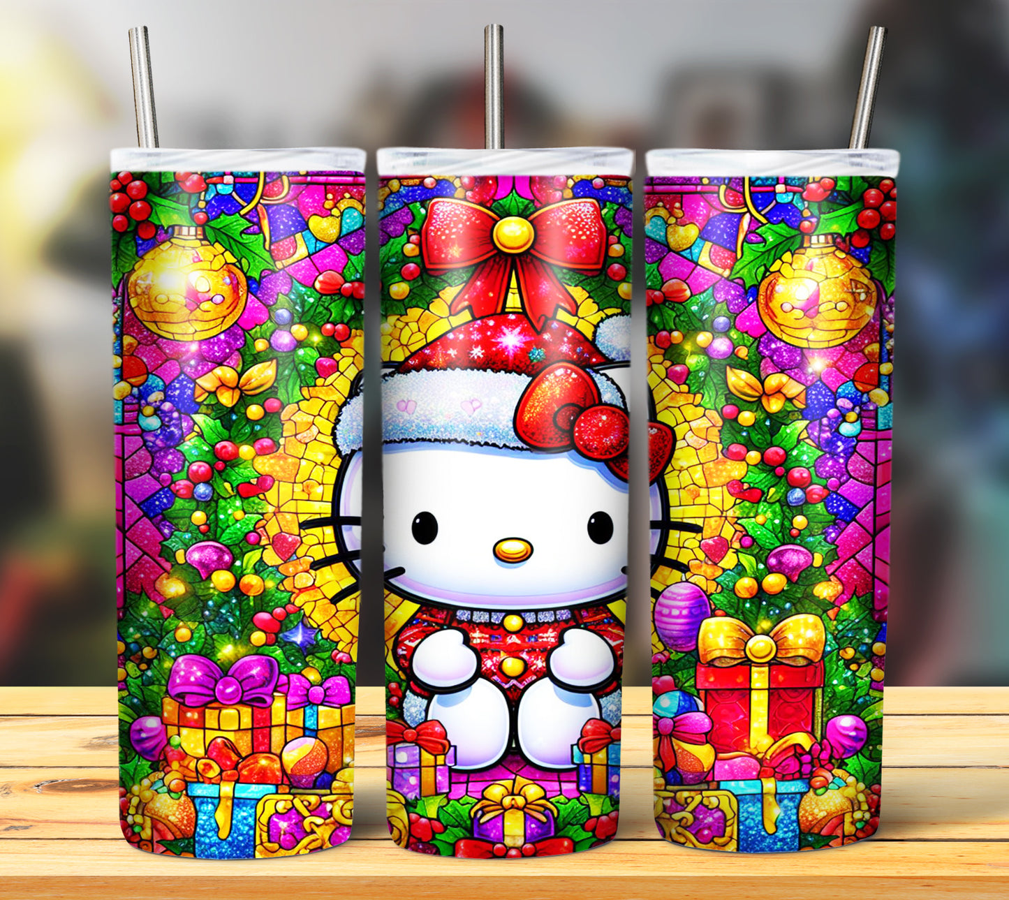 60+ Stain Glass Cartoon Christmas Sublimation Tumbler Images Bundle 20 oz