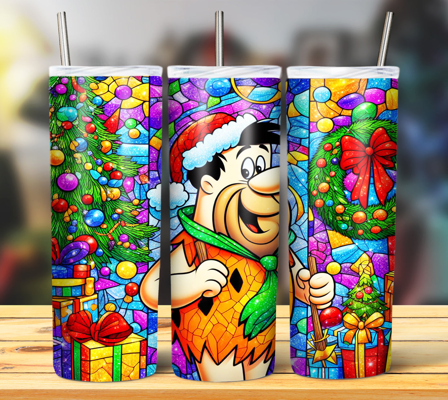 60+ Stain Glass Cartoon Christmas Sublimation Tumbler Images Bundle 20 oz