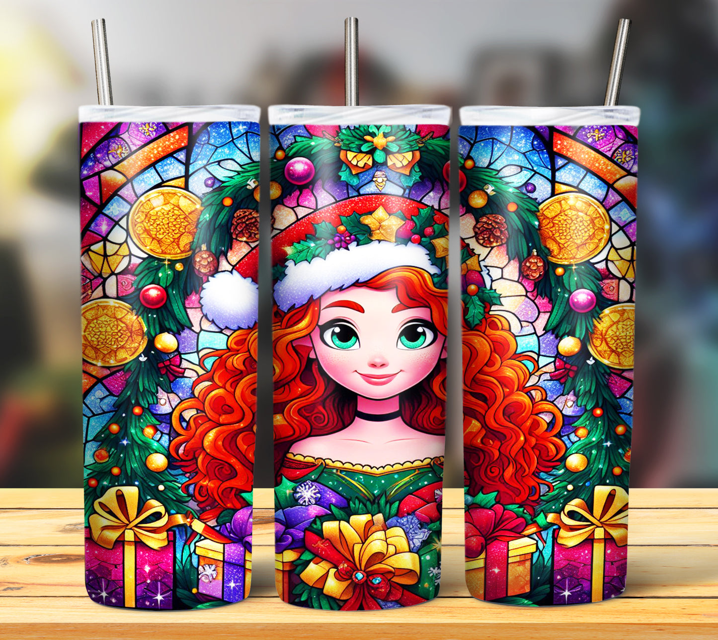 60+ Stain Glass Cartoon Christmas Sublimation Tumbler Images Bundle 20 oz