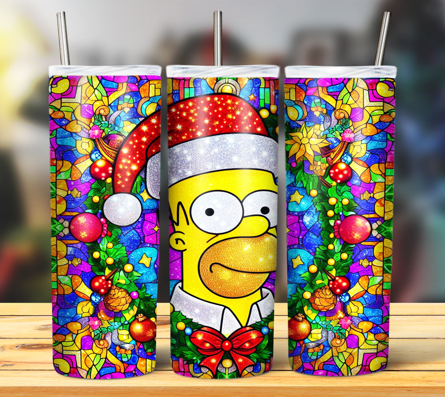 60+ Stain Glass Cartoon Christmas Sublimation Tumbler Images Bundle 20 oz