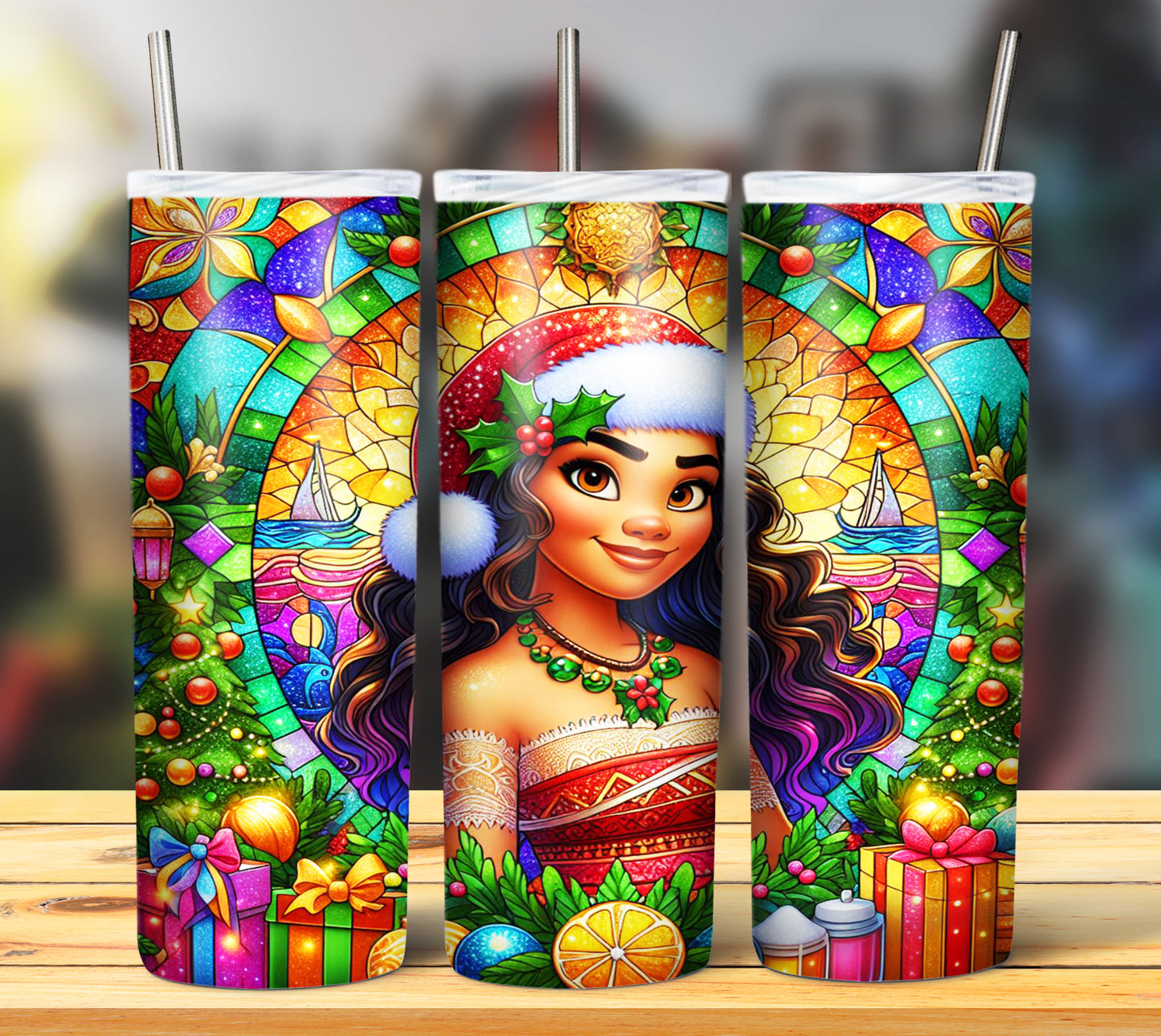 60+ Stain Glass Cartoon Christmas Sublimation Tumbler Images Bundle 20 oz