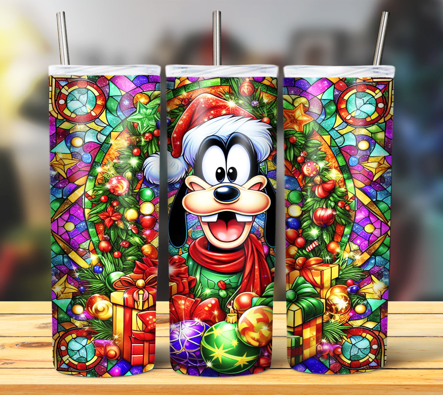 60+ Stain Glass Cartoon Christmas Sublimation Tumbler Images Bundle 20 oz