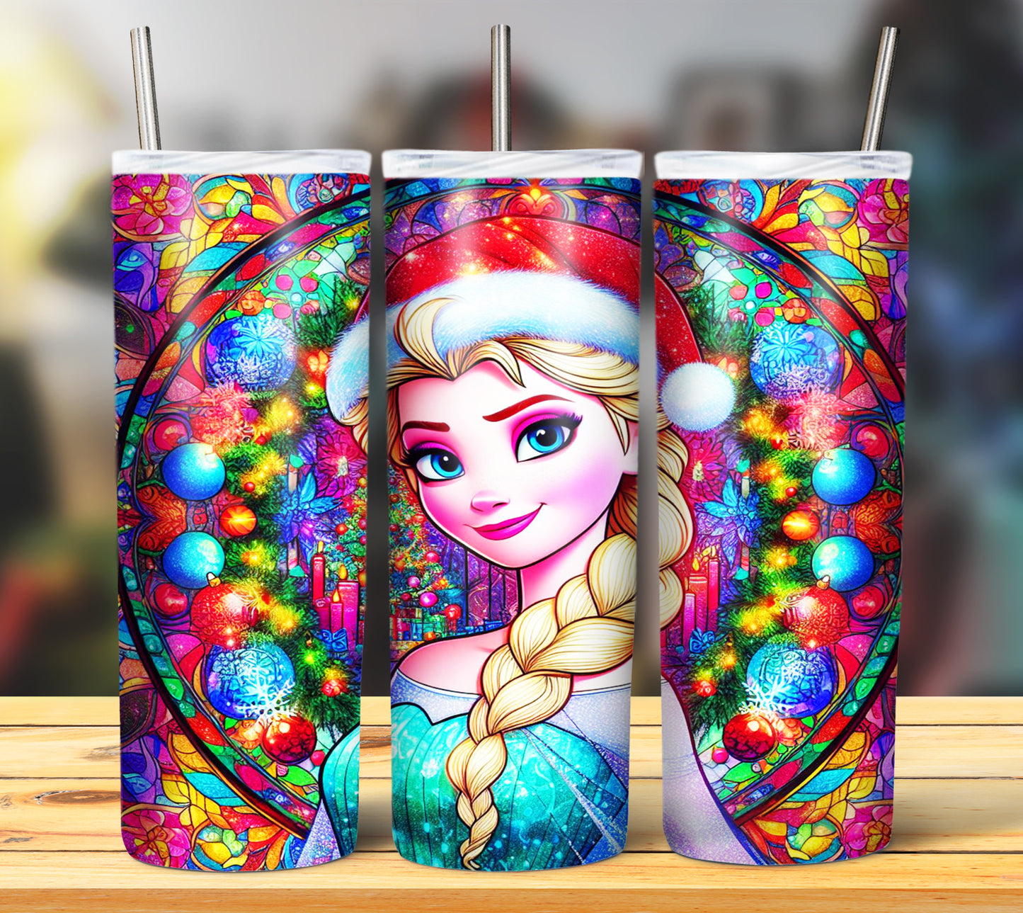 60+ Stain Glass Cartoon Christmas Sublimation Tumbler Images Bundle 20 oz