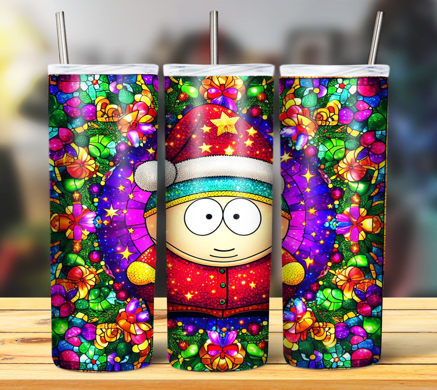 60+ Stain Glass Cartoon Christmas Sublimation Tumbler Images Bundle 20 oz