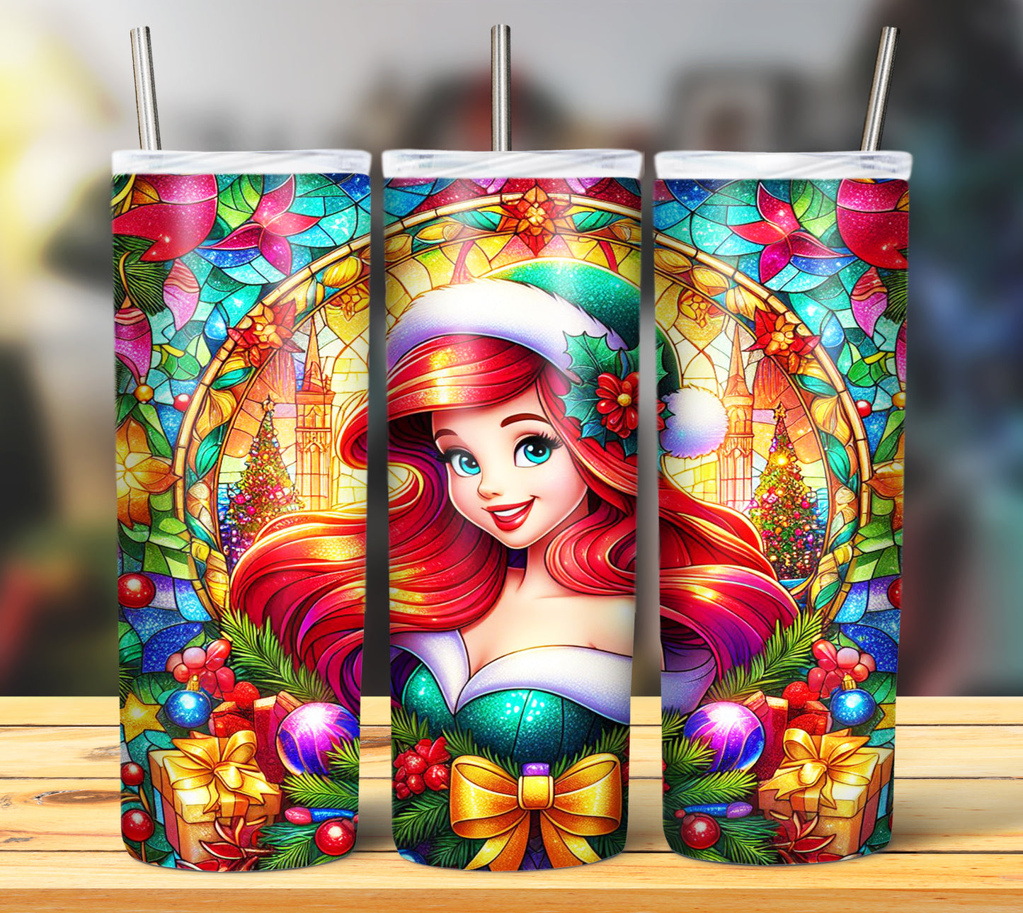 60+ Stain Glass Cartoon Christmas Sublimation Tumbler Images Bundle 20 oz