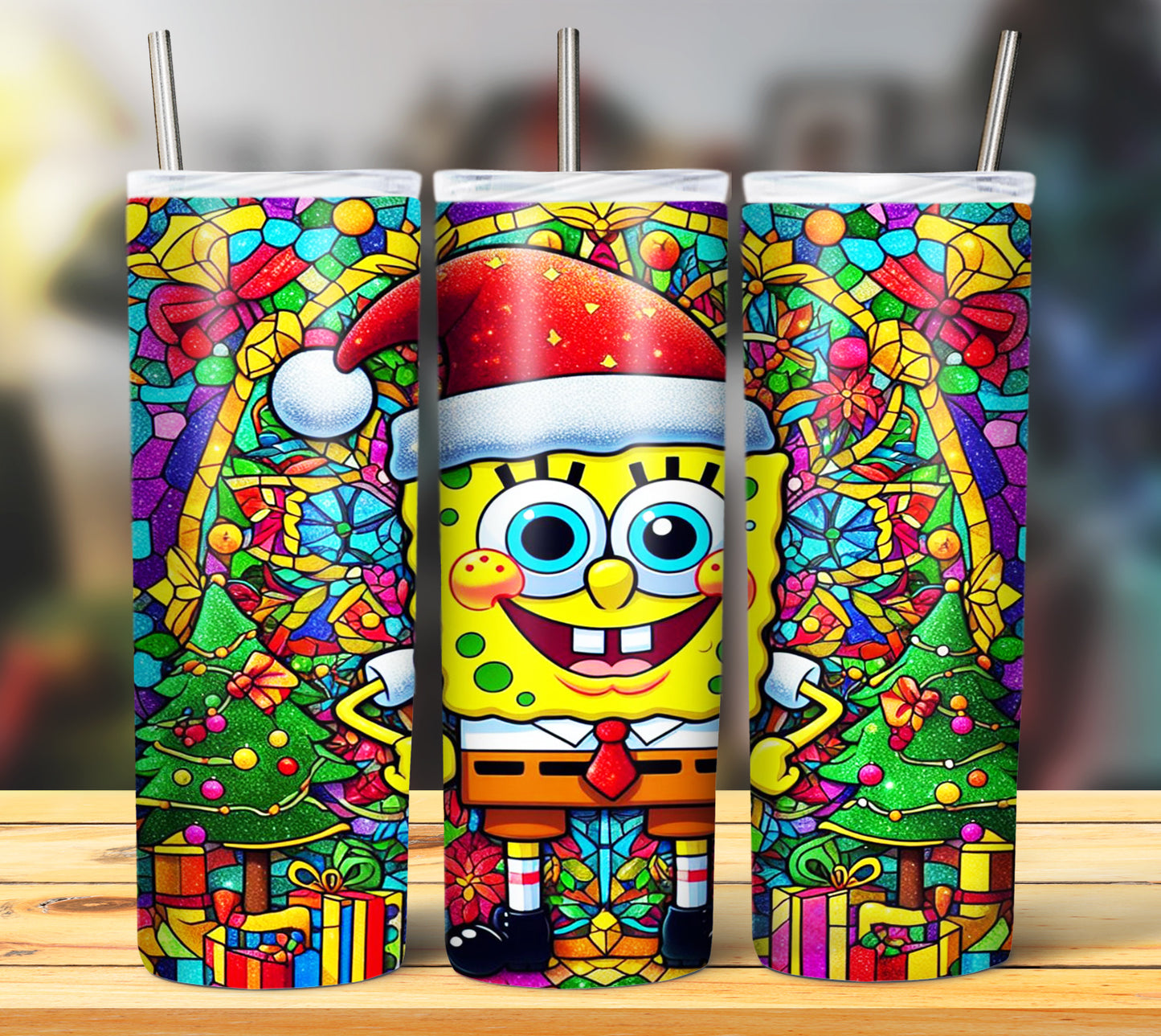 60+ Stain Glass Cartoon Christmas Sublimation Tumbler Images Bundle 20 oz