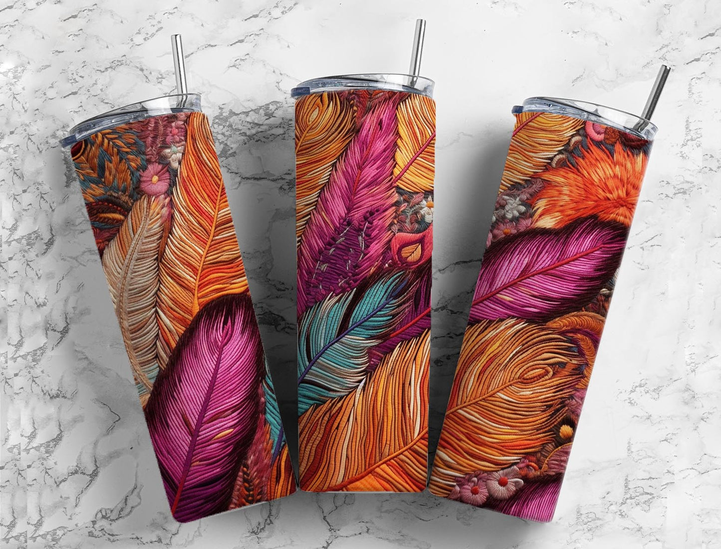 Embroidered Feathers 20oz Sublimation Tumbler Image