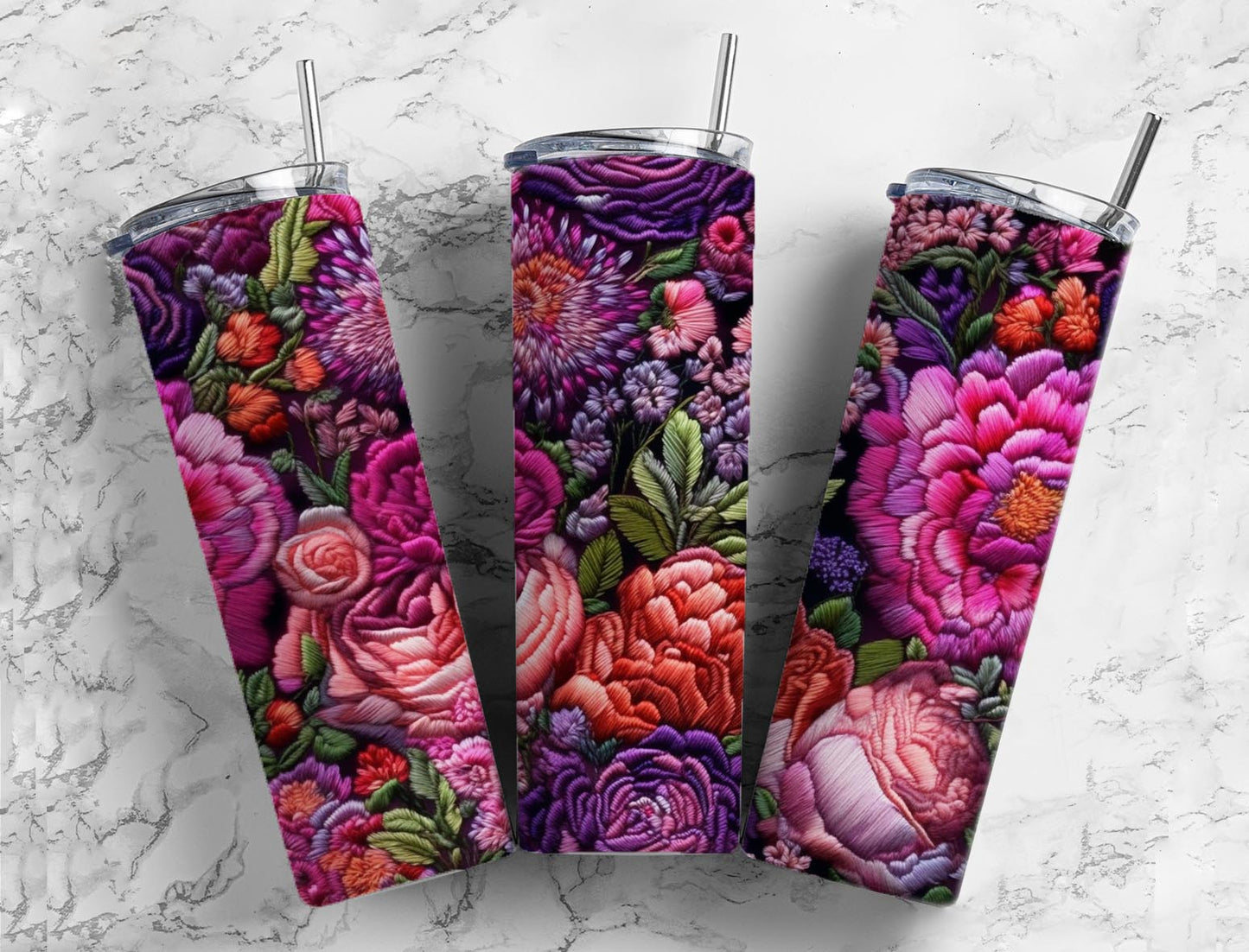 Embroidered Floral 20oz Sublimation Tumbler Image