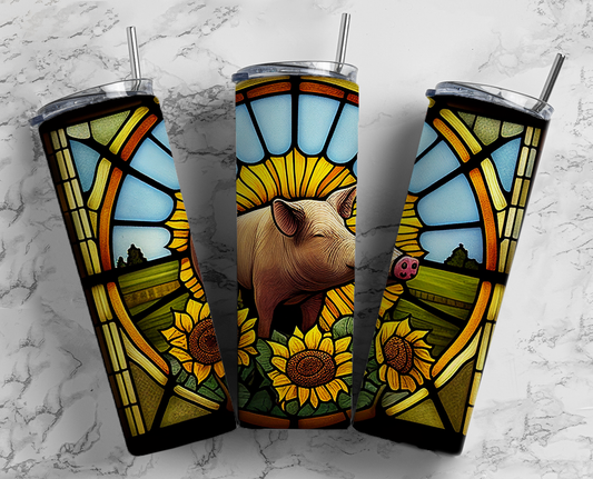 Stain Glass Pig 20oz Sublimation Tumbler Image