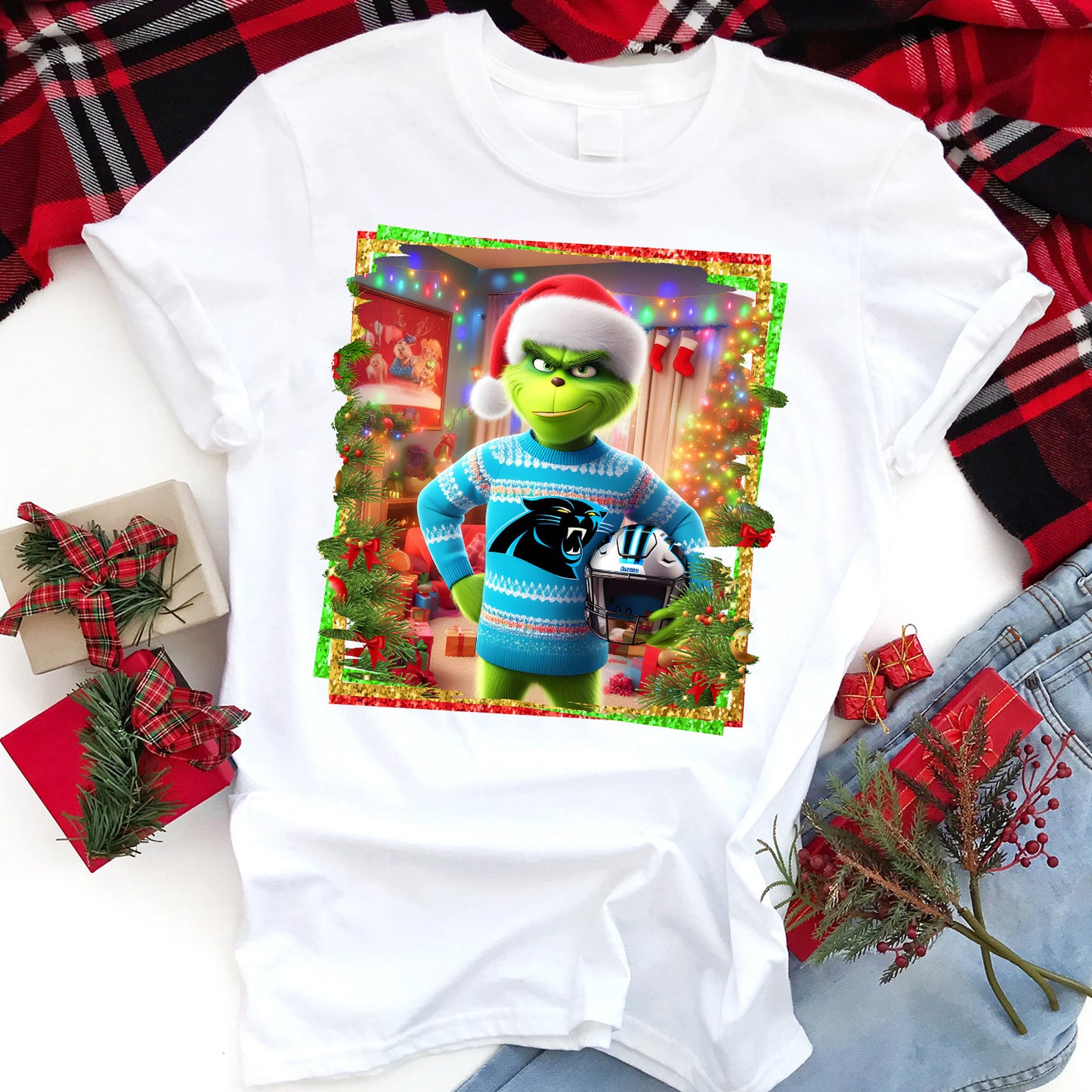 Christmas Grouch Football Sublimation T-Shirt Images / DTF