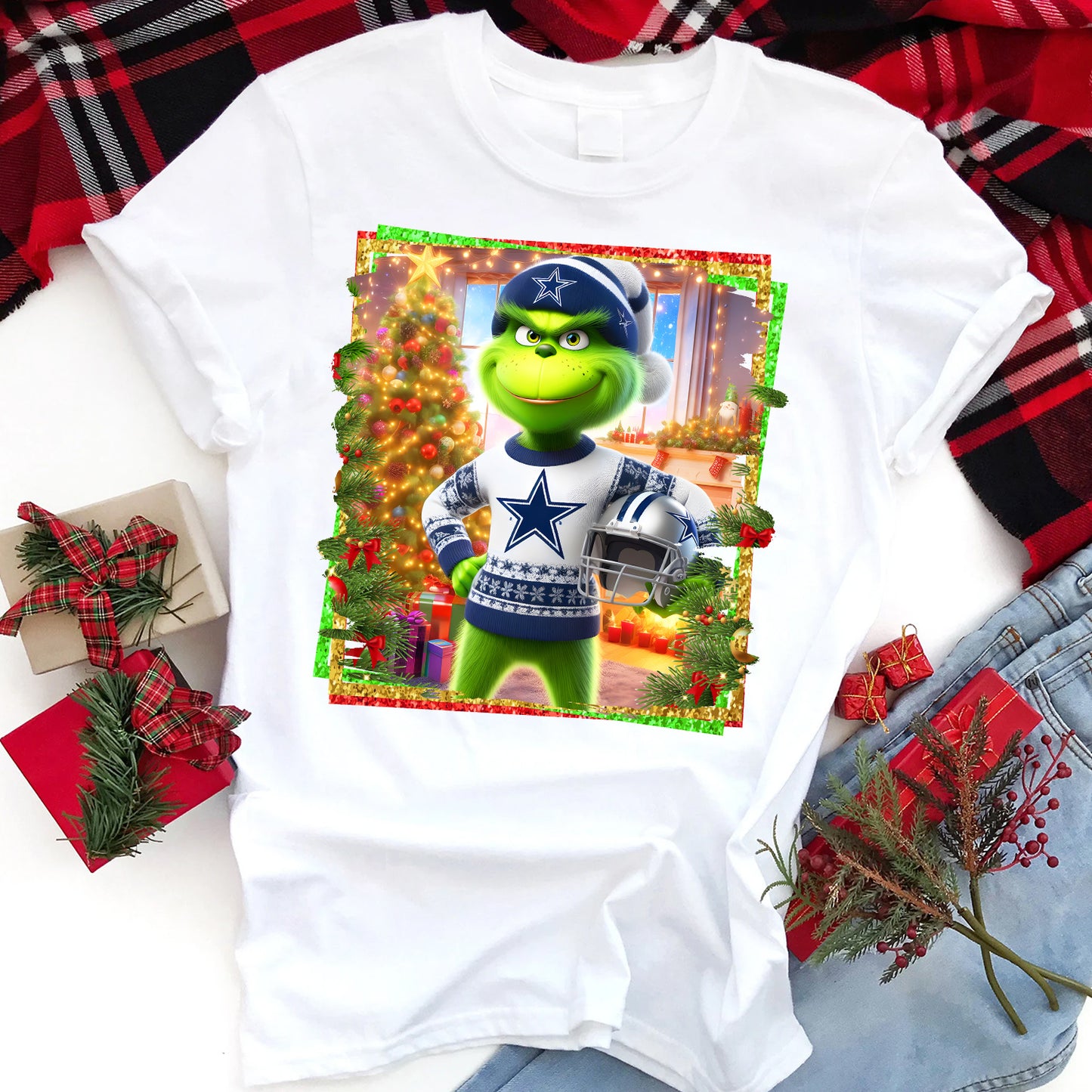 Christmas Grouch Football Sublimation T-Shirt Images / DTF