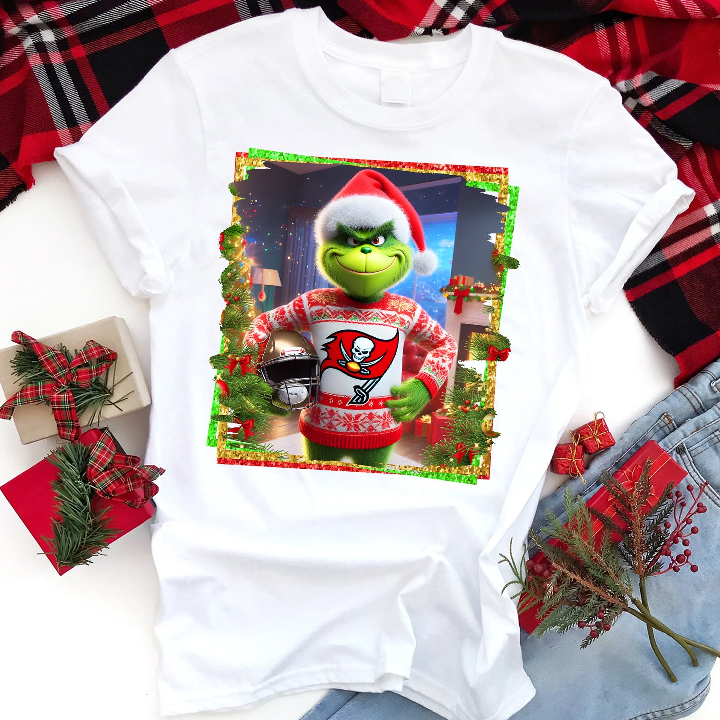 Christmas Grouch Football Sublimation T-Shirt Images / DTF