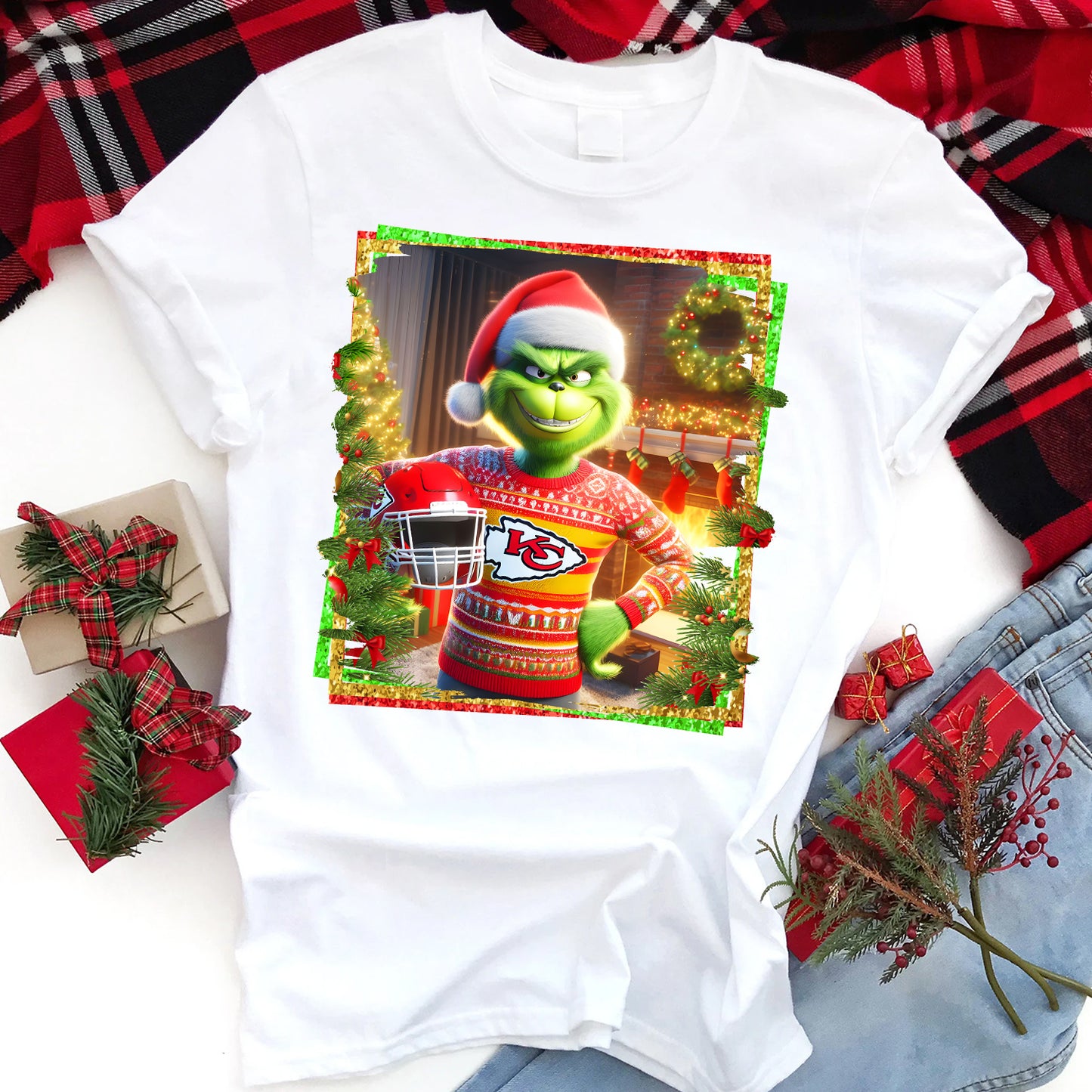 Christmas Grouch Football Sublimation T-Shirt Images / DTF